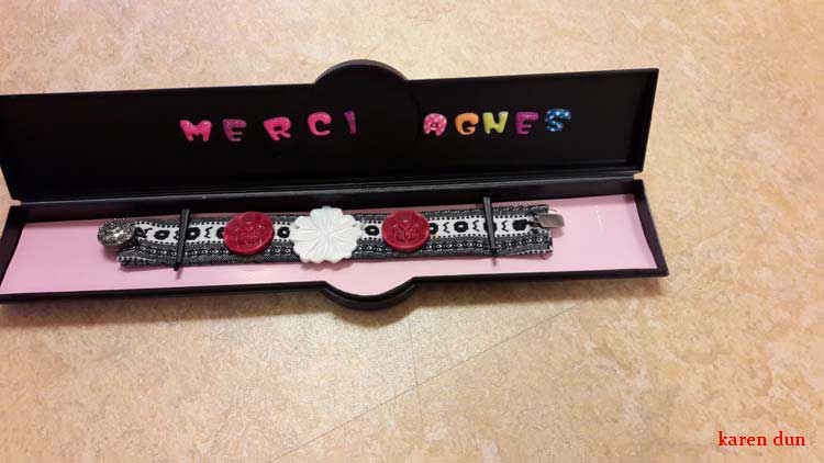 from re-used fabrics buttons and beads